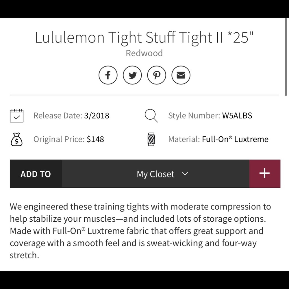 Lululemon Tight Stuff Tight II 6 in Redwood - Picture 5 of 10